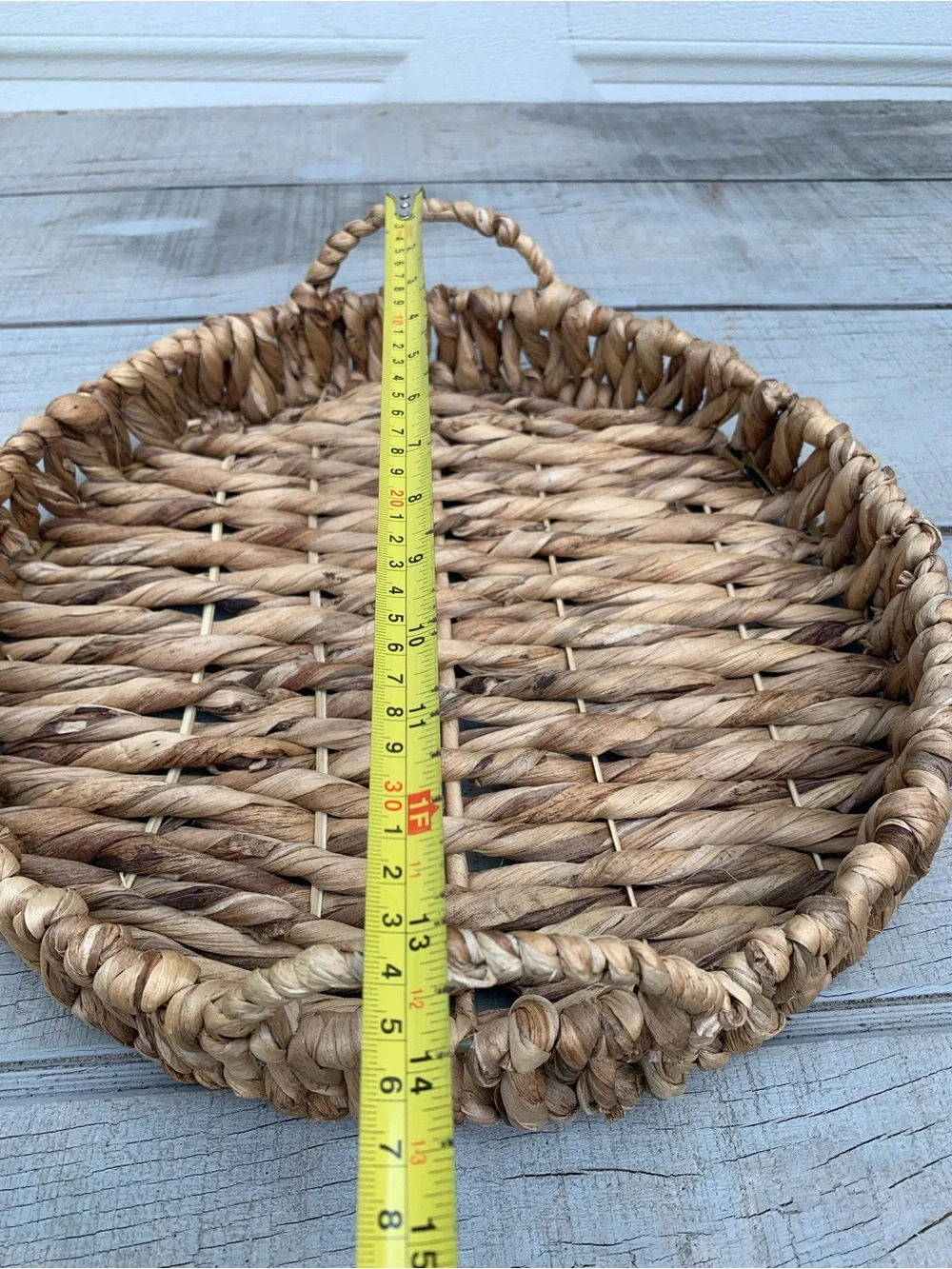 Rustic Farmhouse Woven Tray Round Hyacinth Wood Decorative Coffee Table Basket